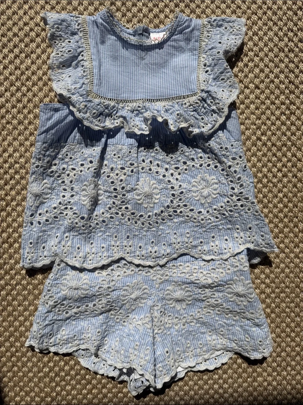 Marlo Kids Girls Light Blue Eyelet Ruffle Two-Piece Matching Set size 3/4 year